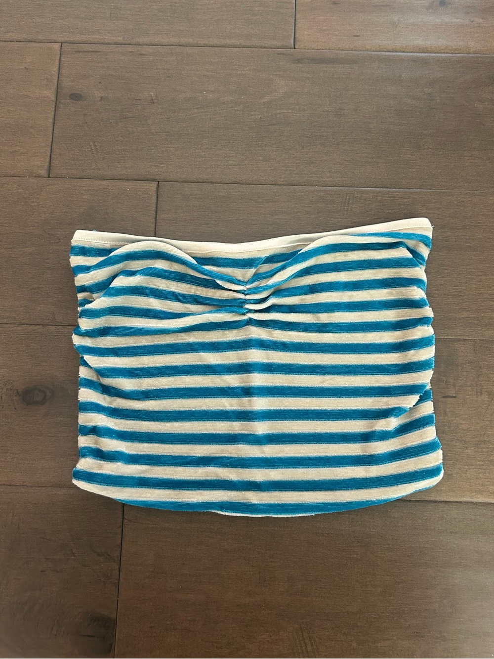 Striped Blue and White Strapless Crop Top
